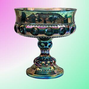 Vintage carnival blue Wedding Bowl compote by Indiana Glass King's Crown pattern
